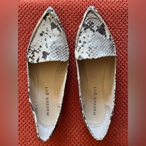 Madden Girl pointed toe faux snakeskin flats